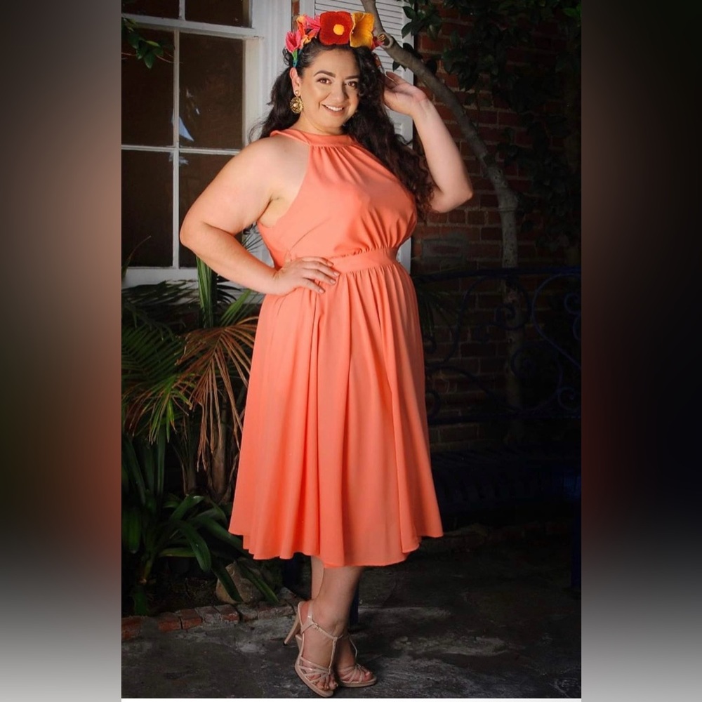 Pinup Couture PUG Laura Byrnes Maybelle Swing Dress In Dark Peach 2XL NWT *flaw*